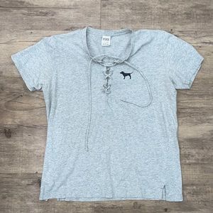 PINK Victoria’s Secret Gray Lace Up Oversize Tee